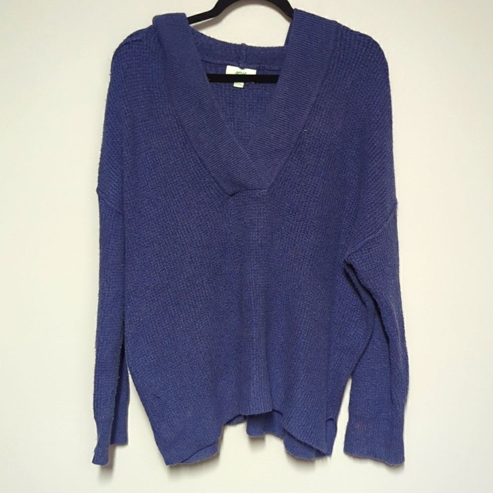 aerie Blue Hooded V Neck Sweater